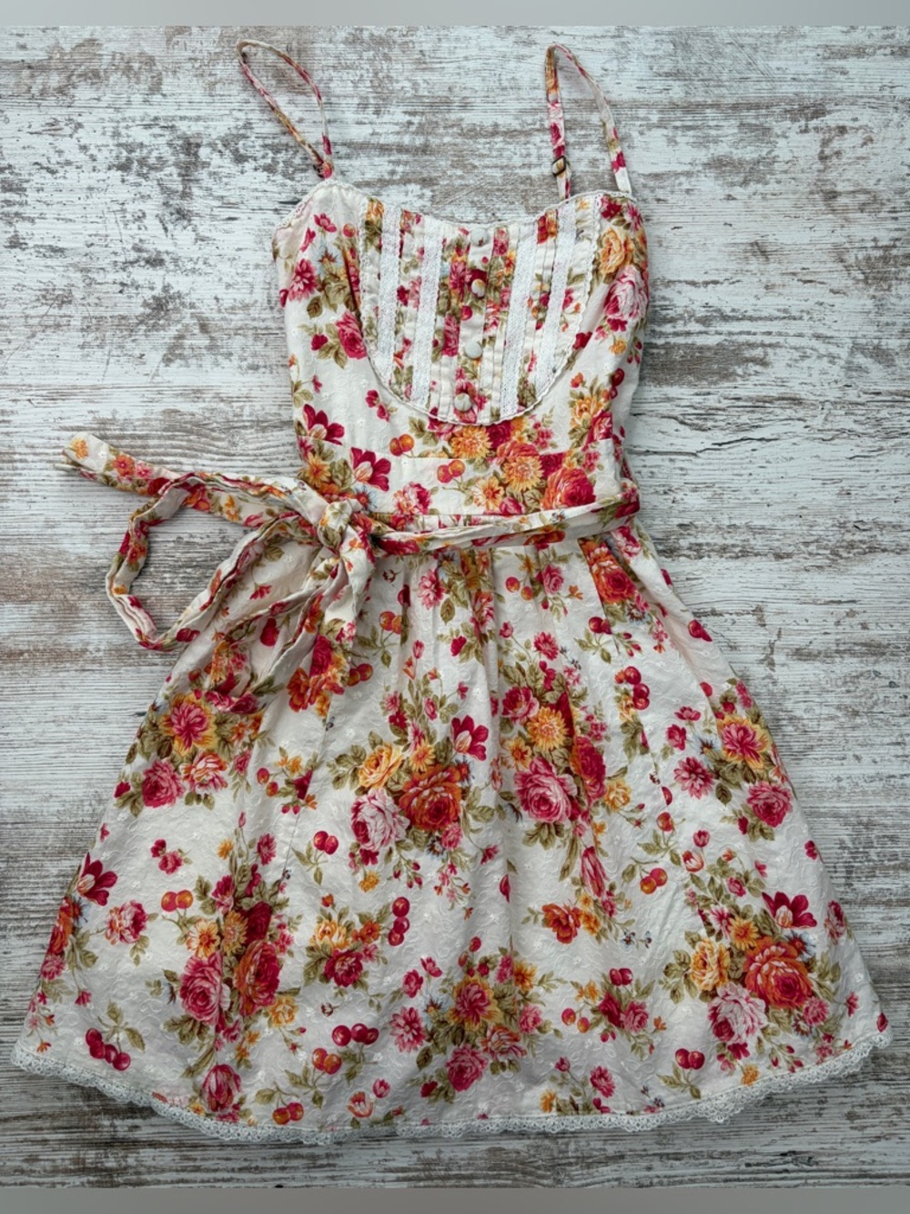 RARE HTF Liz Lisa sz 0 Cherry x Floral Pattern dress w/tie EUC